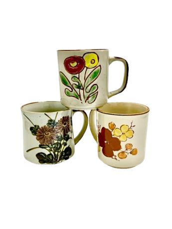 MCM Mixed Lot Otagiri Style Stoneware Mugs (3) - Floral Design