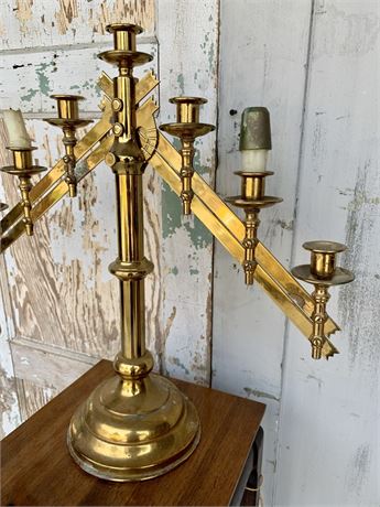 Old Gothic articulated Brass Funeral Chapel Candlestick Candelabra