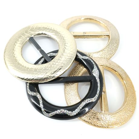 Vintage Scarf Slide Rings Lot Gold Tone & Black Glitter Buckle Style Scarf Clips