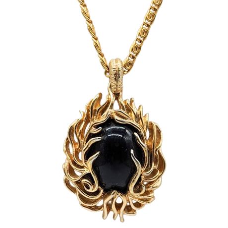 Vintage SARAH COVENTRY Black & Gold Organic Pendant Necklace