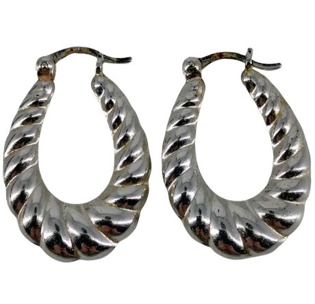 Sterling Silver Twisted Oval Hoop Earrings – 925