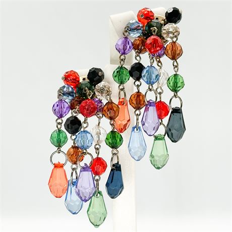 Vintage Cluster Dangle Beaded Clip-On Earrings