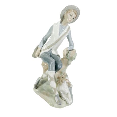 Lladro Art Porcelain "Shepard Boy & Dog" Figurine