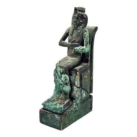 Ancient Egyptian Isis Statuette in Bronze & Wood