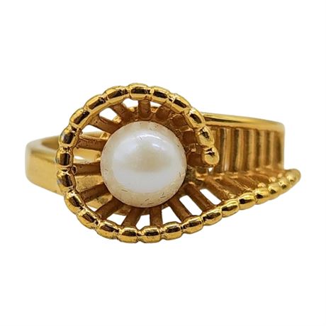 Vintage VARGAS 18KT Gold Electroplated Genuine Pearl Ring, Sz 7