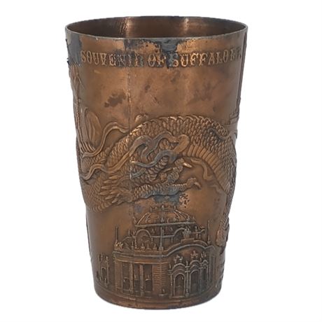 Vintage Bronze Buffalo Cup with Dragon