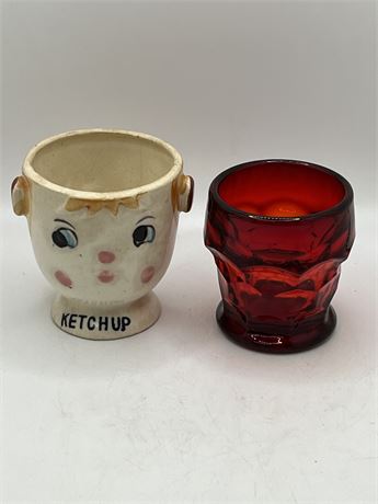 Small ruby Viking Glass and Vintage porcelain ketchup lot