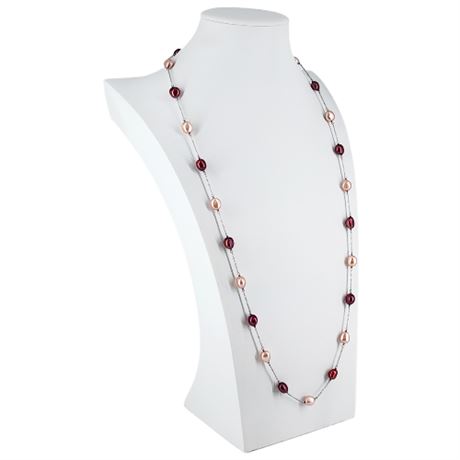 Signed HONORA Sterling Silver Pink & Crimson Cultured Pearl Satellite Necklace