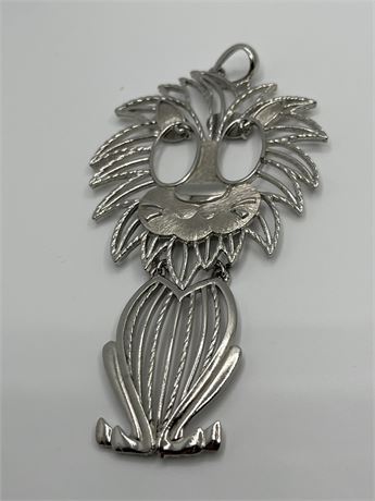 Signed Silvertone lion pendant