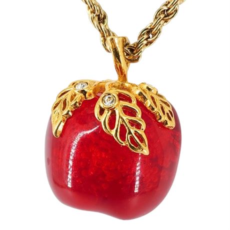 Unsigned Vintage AVON Candy Apple Red Lucite Apple Pendant Necklace