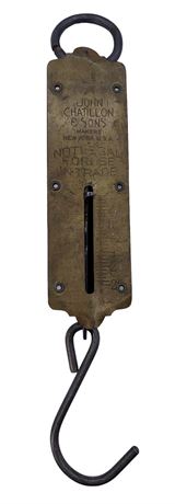 Antique Mercantile 25 lb. John Chatillon & Sons Brass Hanging Scale