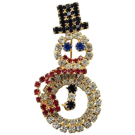 Vintage Prong Set Rhinestone Snowman Brooch