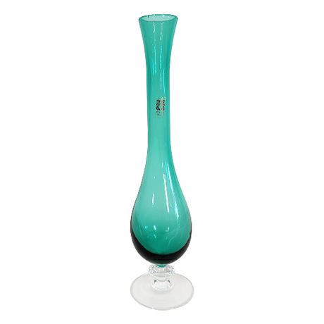 Vintage Ma.Vi Italy Teal Green 13" Footed Glass Vase