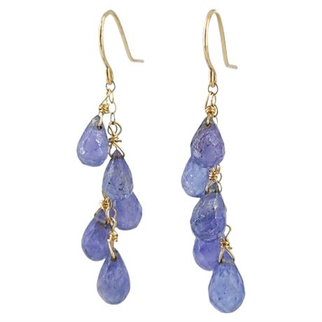 Unmarked 10K Gold Faceted Tanzanite Drop Bead Earrings