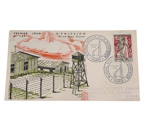 Rare VTG French WWII Memorial FDC 1956, Concentration Camp Deportation