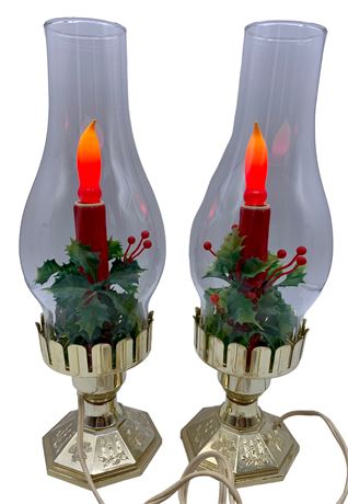 Pair of Working Electric Buffet, Window, Mantel Christmas Lamps