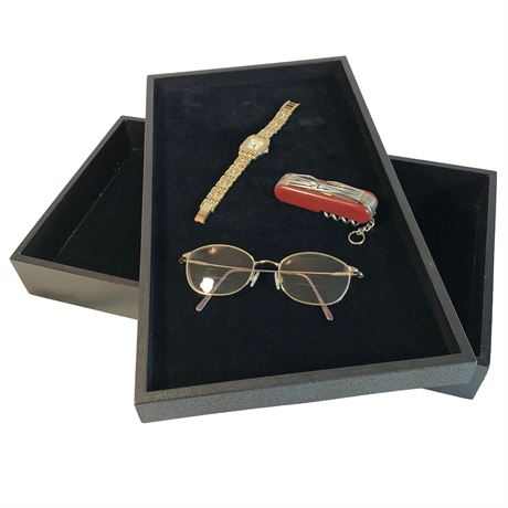 (2) Black Jewelry Display Trays w Velvet Liners