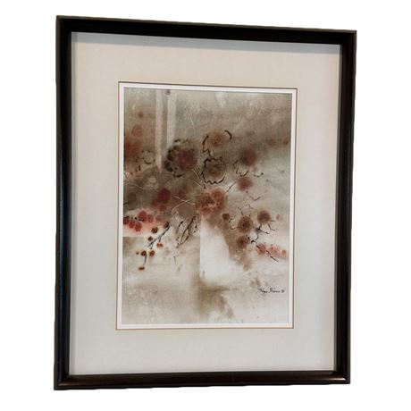 Vintage Peggy Brown Abstract Floral Original Watercolor