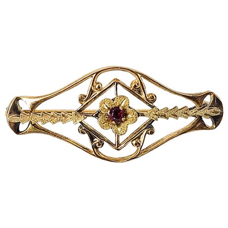 Vintage Gold Tone Art Nouveau Rhinestone Flower Brooch