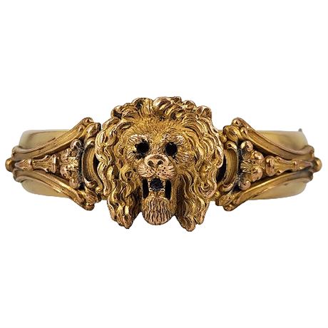 Victorian Gold Filled Lion Head Clamper Bangle Bracelet