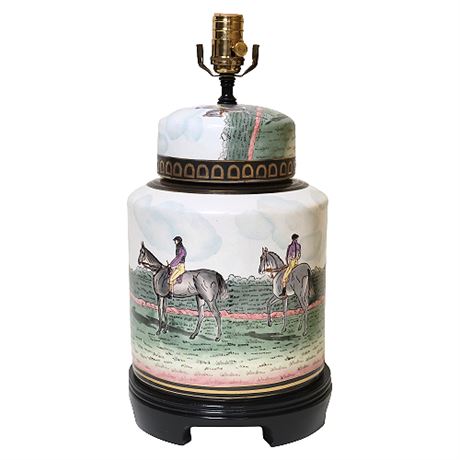 Vintage Kinder-Harris Hand Painted Equestrian Ginger Jar Lamp