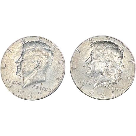 1967 40% Silver Kennedy Half Dollars - Two (2)