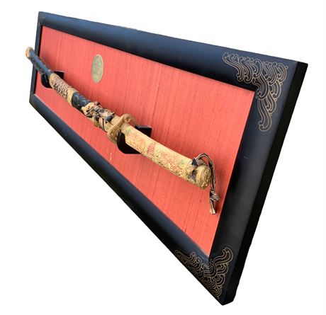 Vintage Ceremonial Katana Samurai Sword with Dagger & Wall Rack