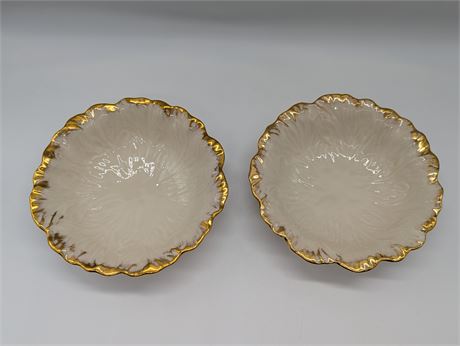 Lot 2 Lenox USA Cabbage Leaf Bowls w/Gold Trim