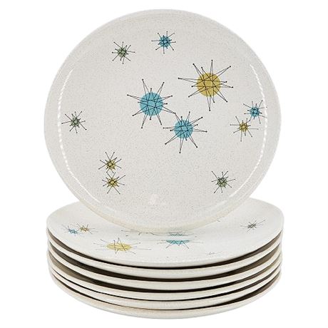 Mid-Century Franciscan Starburst Dinner Plates, Lot of 7