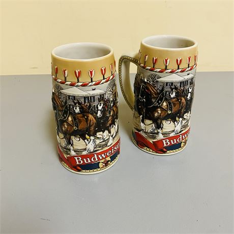 2 Budewiser Holiday Steins