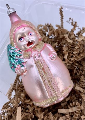 Vintage West Germany Mercury Glass Pink Baby Christmas Tree Ornament