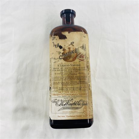 Antique EH Wright Liquid Smoke Bottle w/ Paper Label