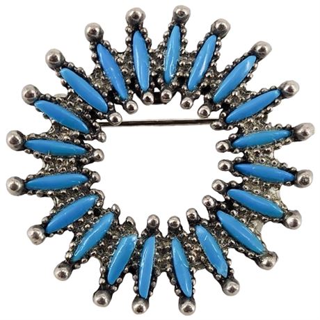 Vintage Faux Turquoise Zuni Style Circle Brooch