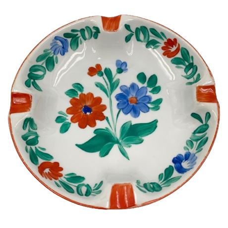 Hand-Painted Floral Ceramic Square Ashtray