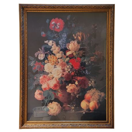 54" Jan Frans Van Dael Vase of Flowers, Grapes and Peaches Framed Print