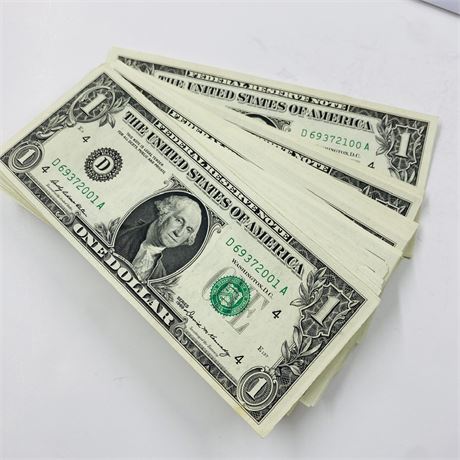 100 Consecutive 1969 $1 Bills SN 001-100