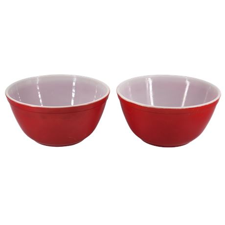 Pair of Red 7" Pyrex Mixing Bowls