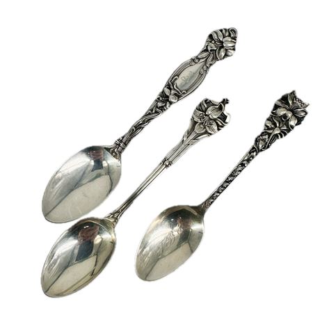 Lot of Antique Ornate Sterling Silver Floral Spoons