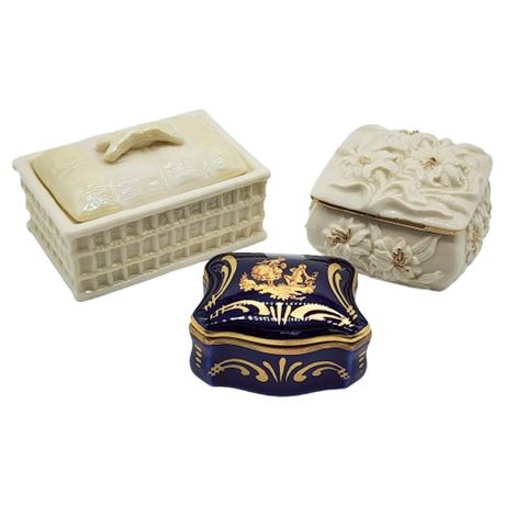 Vintage Belleek, Lenox, & Limoges Porcelain Trinket Boxes