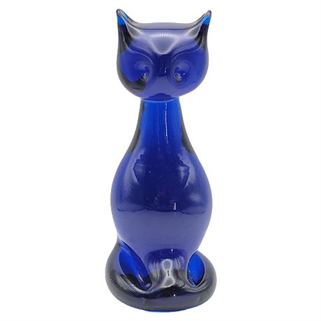 Vintage Pilgrim or Viking Glass Cobalt Blue Art Glass Cat