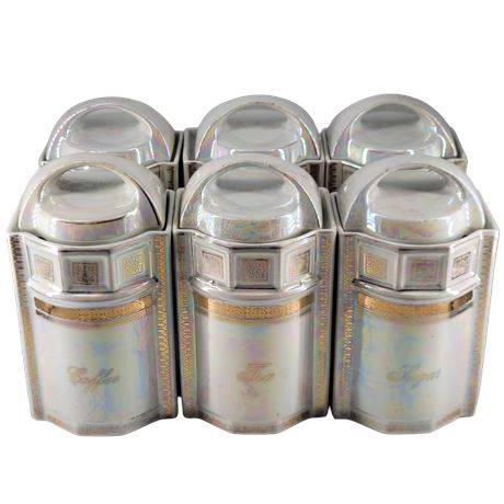 German Iridescent Lusterware & Gold Canisters - Set of 6