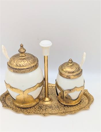 Vtg. Marmalade & Jam Farber Bros China Holders w/Lenox Inserts w/spoons