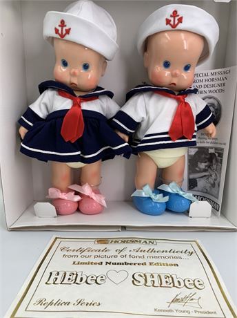 Vintage NOS Horseman 11” Hebee & Shebee Sailor Dolls in the Box