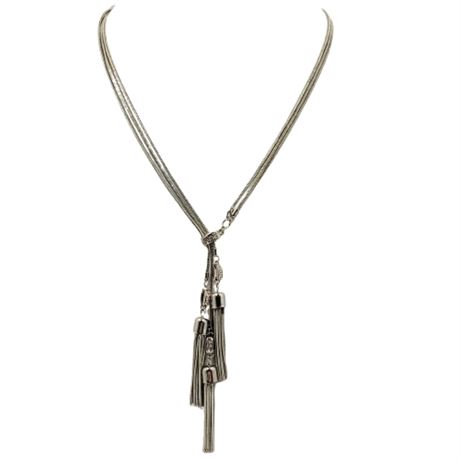 Silver Tone Triple Strand Necklace with Tassels