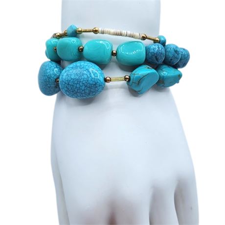 Two Faux Turquoise & One Puka Shell Bracelets