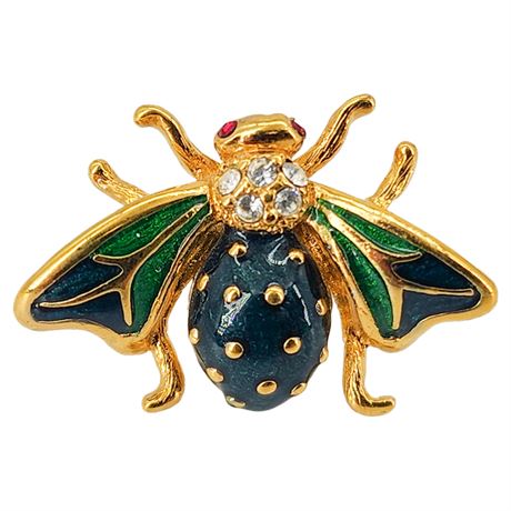 Vintage Enamel & Rhinestone Insect Lapel Pin