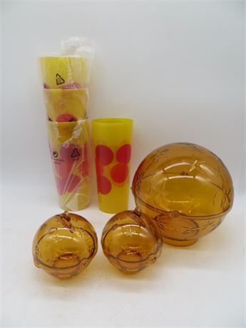 NEW VINTAGE TUPPERWARE 4 POLKA DO STACKING TUMBLERS LG & 2 SM ORNAMENT DISHES