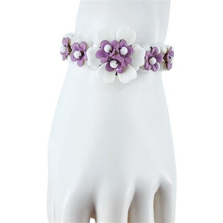Vintage German Glass & Enamel Beaded Flower Bracelet