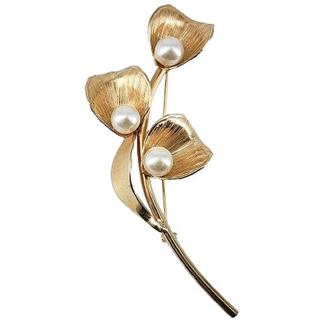 Large Faux Pearl Lily Flower Brooch
