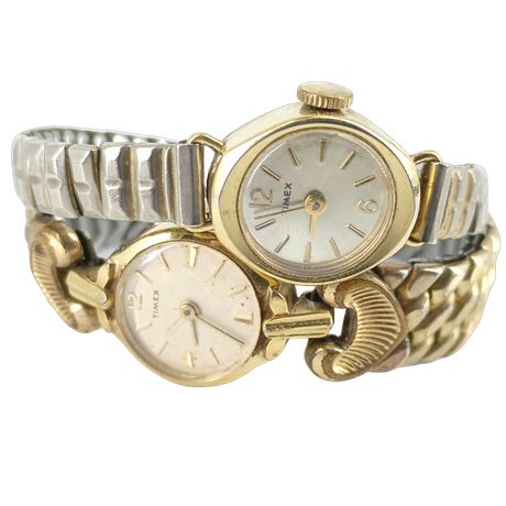 Vintage Timex Watch Duo - Gold-Tone and Silver Tone Bands